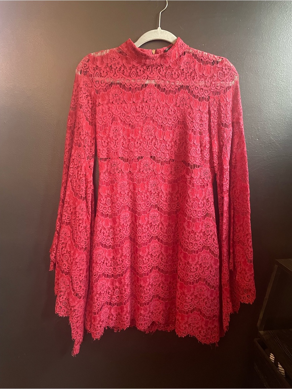 Lulu's Crimson Lace High-Neck Long Sleeve Top